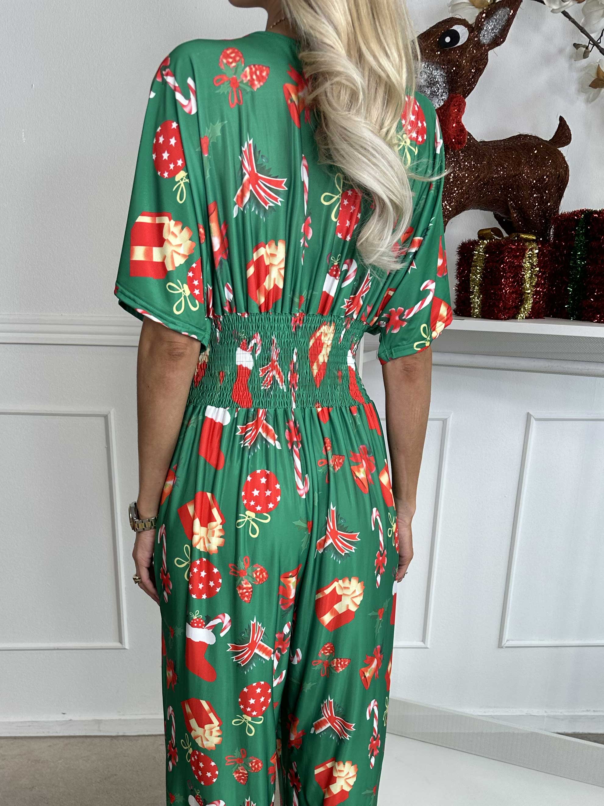 Pams Holiday Jumpsuit - Jumpsuit med resår och julmotiv